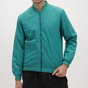 เสื้อแจ็คเก็ตบอมเบอร์สีพื้นสำหรับผู้ชาย ปิดด้วยซิป สวมใส่สบายๆ ในฤดูใบไม้ร่วง กันลม ผลิตจากวัสดุโพลีเอสเตอร์ คอตั้ง - Product Image 1
