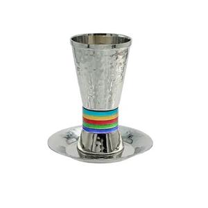 Copa Kiddush con Platillo a Juego, Acero Inoxidable, Diseño Vibrante en Esmalte, 8.4 fl oz (250 ml), Kiddush Judío para Shabbat y Festividades - Product Image 3