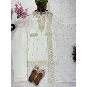 ผ้าไหมสีขาวเย็บปักลาย - Product Image 4