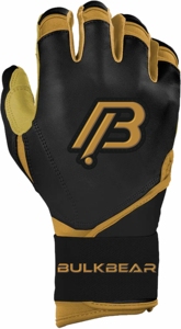 BULKBEAR Black And Gold Leather Batting Gloves Ambidextrous <b>Hook</b> And Loop Closure Durable Training Gloves Unisex Adults - Product Image 3