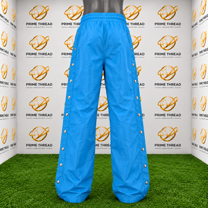 Hot Selling <b>Men's</b> Blue Snap Button Track Pants Side Custom Letter Print <b>Elastic</b> <b>Waist</b> Drawstring Straight Leg Streetwear <b>Trouser</b> - Product Image 4