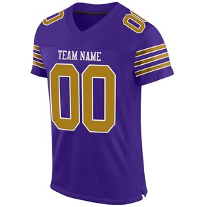 Camiseta de fútbol americano auténtica personalizada en morado, dorado antiguo y blanco, transpirable, para entrenamiento deportivo. - Product Image 2