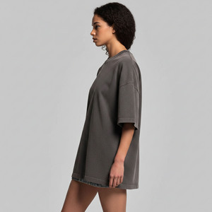 T-shirt femme personnalisé, style streetwear décontracté d'été, coupe oversize à épaules tombantes, 100% coton, coupe classique, col rond, avec appliques - Product Image 5