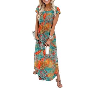 Robes d'été tendance 2026 à manches courtes, col rond, longues, décontractées, avec poches, pour la plage et les vacances - Product Image 1