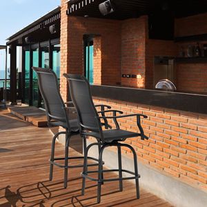 Set di 2 Sgabelli da Bar Girevoli per Esterni con Braccioli, Sedie da Patio con Telaio in Acciaio, Altezza Bar, per Balcone, Bordo Piscina, Giardino, Colore Nero - Product Image 2