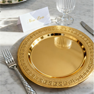 Grandes assiettes de présentation dorées réutilisables pour la vaisselle, élégantes pour la mise en table ronde, décoration de mariage, banquet et événements - Product Image 1