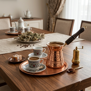 Cafetera Turca de Cobre con Grabado Floral a Mano y Borde Festoneado, Cezve con Asa de Madera, Tradicional para Estufa, Briki Griega, Ibrik - Product Image 4
