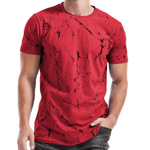 Camiseta de Manga Corta con Cuello Redondo y Estampado de Mármol Rojo para Hombre, Corte Ajustado, Informal, Transpirable, de Poliéster - Product Image 4