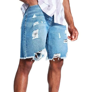 Shorts Bermuda en jean déchiré pour homme, taille mi-haute, élastique, respirant, couleur unie, 100 % coton tissé, logo frontal, séchage rapide - Product Image 1