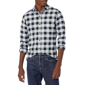 Camisa de franela a cuadros de algodón informal de manga larga personalizada para hombre, camisa de franela a cuadros informal de manga larga extragrande y gruesa personalizada para hombre - Product Image 1