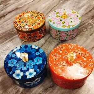 Handcrafted Floral Decorative Storage <b>Box</b> Set with Crystal Knob Lid Multicolor <b>Round</b> Organizer Boxes Jewelry Storage <b>Box</b> - Product Image 1