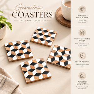 Geometric Mango Wood Epoxy Resin Coaster Set <b>Square</b> Drink Coasters <b>Scratch</b> Resistant Table Mats for Cups Mugs Home Office Decors - Product Image 5