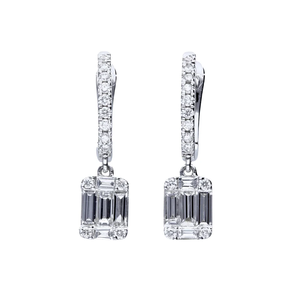 0.70 CT <b>Emerald</b> Round Pear Mixed Diamond 18K Gold Luxury Modern Geometric Drop Earrings for Anniversary - Product Image 2