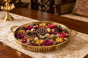 Thali de Pooja traditionnel en laiton avec poignée, assiette Aarti pour Mandir, temple, maison, décoratif, Thali Bhog festif - Product Image 4