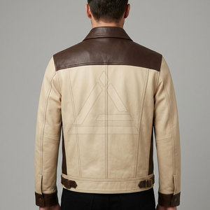 Modern <b>Men</b> Leather Trucker <b>Jacket</b> Zip Front Casual Outerwear With <b>Utility</b> Pockets And Structured Shoulder Details - Product Image 4