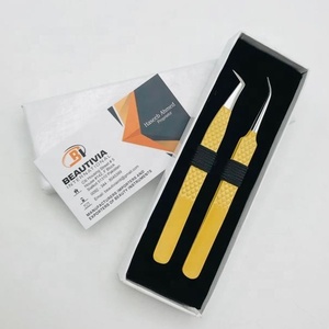 Pinzas de pestañas de acero inoxidable japonesas profesionales, pinzas de extensión de pestañas de bota delgada curvada de 65 grados, etiqueta privada puntiaguda - Product Image 2