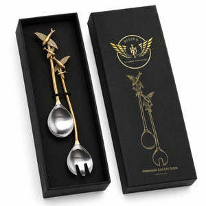 Dernière cuillère à fleurs dorée de luxe avec boîte cadeau à fenêtre, emballage noir haut de gamme, logo personnalisé, couverts pour hôtel, restaurant, coffret cadeau A - Product Image 6
