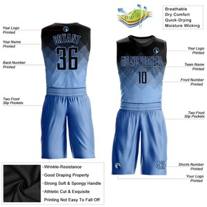 Custom <b>Light</b> Blue Black <b>Neck</b> Sublimation Mesh Polyester/Cotton Basketball Suit Jersey Professional Athletic Training Uniform for - Product Image 2