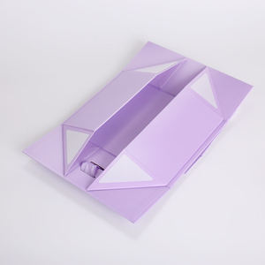 Custom Luxury Purple Folding <b>Magnetic</b> Paper <b>Box</b> with Embossing Ribbon Recycled Material Logo Printing for Clothing Shoes - Product Image 3