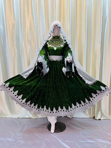 Robe longue décontractée pour femme, style ethnique traditionnel, verte, brodée, à manches longues, robe de soirée bohème avec voile dupatta - Product Image 2