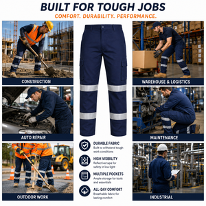 High Visibility Reflective <b>Work</b> Cargo Pants Industrial Safety Trousers Multi Pocket Protective Durable Hi Vis <b>Construction</b> <b>Work</b> - Product Image 6