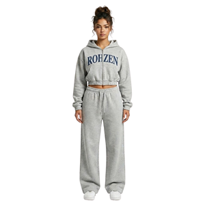 Conjunto de Sudadera Corta y Pantalones Anchos de Felpa para Mujer, Personalizado con Logotipo, de Alta Calidad, ODM OEM, Ropa Deportiva Informal - Product Image 1