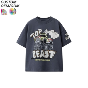 Vente en gros – Nouveauté été : T-shirt enfant décontracté à col rond, séchage rapide, respirant, en coton tricoté compressé 100 %, à manches courtes et imprimé - Product Image 3