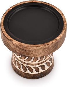 Portavelas Redondo de Madera con Patrón de Hojas Talladas, Acabado Marrón, Decoración Hecha a Mano para el Hogar, Diseño Personalizable, Impresión en 1 Color - Product Image 3