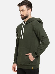 Sudadera con Capucha Verde Oliva para Hombre, Corte Regular, Informal, de Algodón Tejido, con Bolsillo, para Otoño - Product Image 3