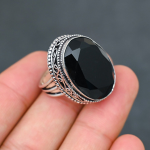 Magnifique bague en onyx noir moderne, très tendance, en argent sterling 925 massif, bijoux faits à la main, vente en gros directe usine - Product Image 1