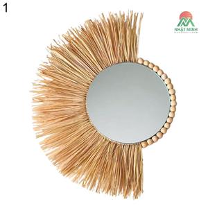 Wall Hanging Decor Evil Eye Wall <b>Mirror</b> Wall <b>Mirror</b> Woven Hanging Rattan <b>Makeup</b> Handmade Wall-Mounted Round Tassel - Product Image 1