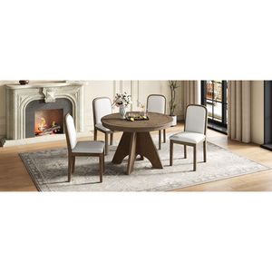 TREXM <b>Rustic</b> <b>Farmhouse</b> 42 58 Inch Extendable Vintage <b>Dining</b> <b>Table</b> Set 4 6 4 Upholstered Chairs for Kitchen <b>Dining</b> Room - Product Image 4