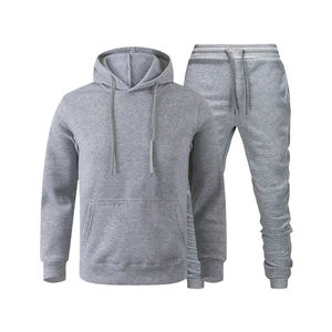Custom Wholesale Blank <b>White</b> Mens 2 Piece Tracksuit Set Fleece Pullover Hoodie and <b>Joggers</b> Sweatpants Slim Fit Sportswear Suit - Product Image 1