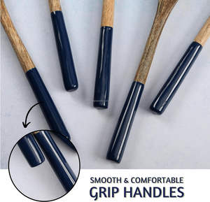 Set of 5 Navy Non-Stick <b>Wooden</b> Spoons and Spatula <b>Kitchen</b> <b>Utensils</b> for Cooking <b>Wooden</b> Gadgets - Product Image 3