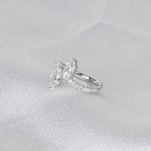 แหวนเพชรทรงมาร์คีส์ประดับมอยส์ซาไนต์ระยิบระยับ สำหรับผู้หญิง เงินแท้ 925 ของแท้ ของขวัญแทนคำมั่นสัญญา "คุณและฉัน" สำหรับคู่รัก - Product Image 3