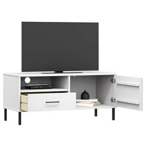 Mueble de TV Estándar de Madera de Pino Macizo Blanco y Metal para Sala de Estar - Product Image 3