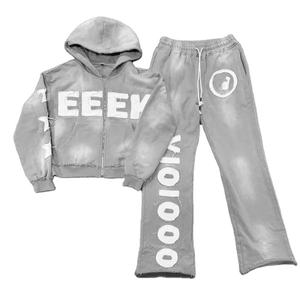 Conjunto Unisex Personalizado de Sudadera Casual Transpirable con Pantalones Deportivos de Cintura Doble y Corte Acampanado - Product Image 1