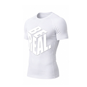 Vente en gros de t-shirts de compression pour hommes, vêtements de sport personnalisés pour la salle de sport, vêtements de sport respirants et extensibles à séchage rapide, hauts d'entraînement, marque privée, OEM - Product Image 3