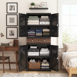 Naiba Drawer Fit Plastic Wardrobe Cabinet Dark Brown with Drawer, Shelves & <b>Mirror</b> for Clothing Storage Bedroom Furniture - Product Image 2