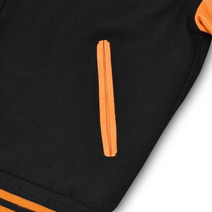 <b>Men's</b> Black Orange Varsity <b>Jacket</b> PU Leather Sleeve Casual <b>Baseball</b> Coat Turn-down Collar Button Closure Autumn Wear - Product Image 6