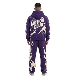 Conjuntos Deportivos de Felpa de Algodón con Estampado de Logotipo de Motion Club, Detalle de Estrella Blanca y Morada, Estilo Urbano Holgado - Product Image 2