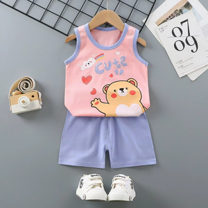Conjuntos de Ropa de Verano para Bebés al por Mayor, Traje de Chaleco para Niños, Chaleco sin Mangas de Algodón para Niños con Pantalones, Conjuntos de Ropa para Niños - Product Image 1