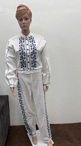 Women's <b>White</b> Two-<b>Piece</b> Long <b>Set</b> Blue O-Neck Sleeveless Casual Wear 100% Cotton Chiffon Breathable Regular Fit - Product Image 4