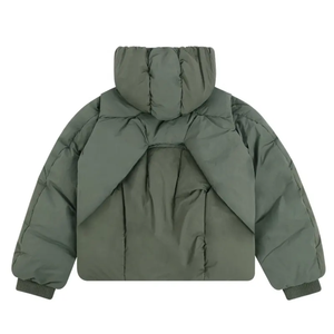 Men's Olive Green Hooded Puffer <b>Jacket</b> Casual Windproof <b>Thick</b> Polyester <b>Fleece</b> Short Loose Fit Zipper Closure Winter Wear - Product Image 2