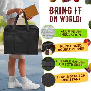 Sac isotherme robuste noir pour la livraison de nourriture et d'épicerie, 20 x 13 x 10 pouces, lot de 2, glacière de traiteur avec fermeture éclair supérieure - Product Image 4