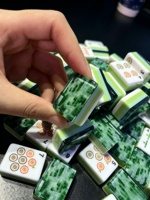 Set Permainan Mahjong Amerika Bahan Jade Bambu Akrilik untuk Hadiah Butik dan Toko Permainan Papan