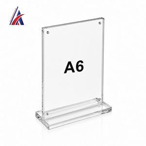 Malaysia Good Seller <b>Acrylic</b> T Stand Magnetic A6 Portrait <b>Table</b> Top <b>Sign</b> Holder Clear Menu Frame Double Sided Desk Display Rack - Product Image 1