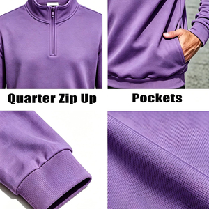 Sweat-shirts à col zippé pour hommes en coton biologique personnalisés, sweat-shirts basiques en coton mélangé respirant de couleur unie pour hommes - Product Image 5