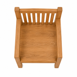 Chaise de jardin extérieure en teck massif au design contemporain, écologique, avec dossier à lattes verticales et accoudoirs intégrés - Product Image 4
