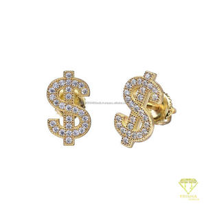 Boucles d'oreilles clous intemporelles en diamant de laboratoire motif dollar, en argent sterling 925, collection de bijoux de luxe Hip Hop - Product Image 5